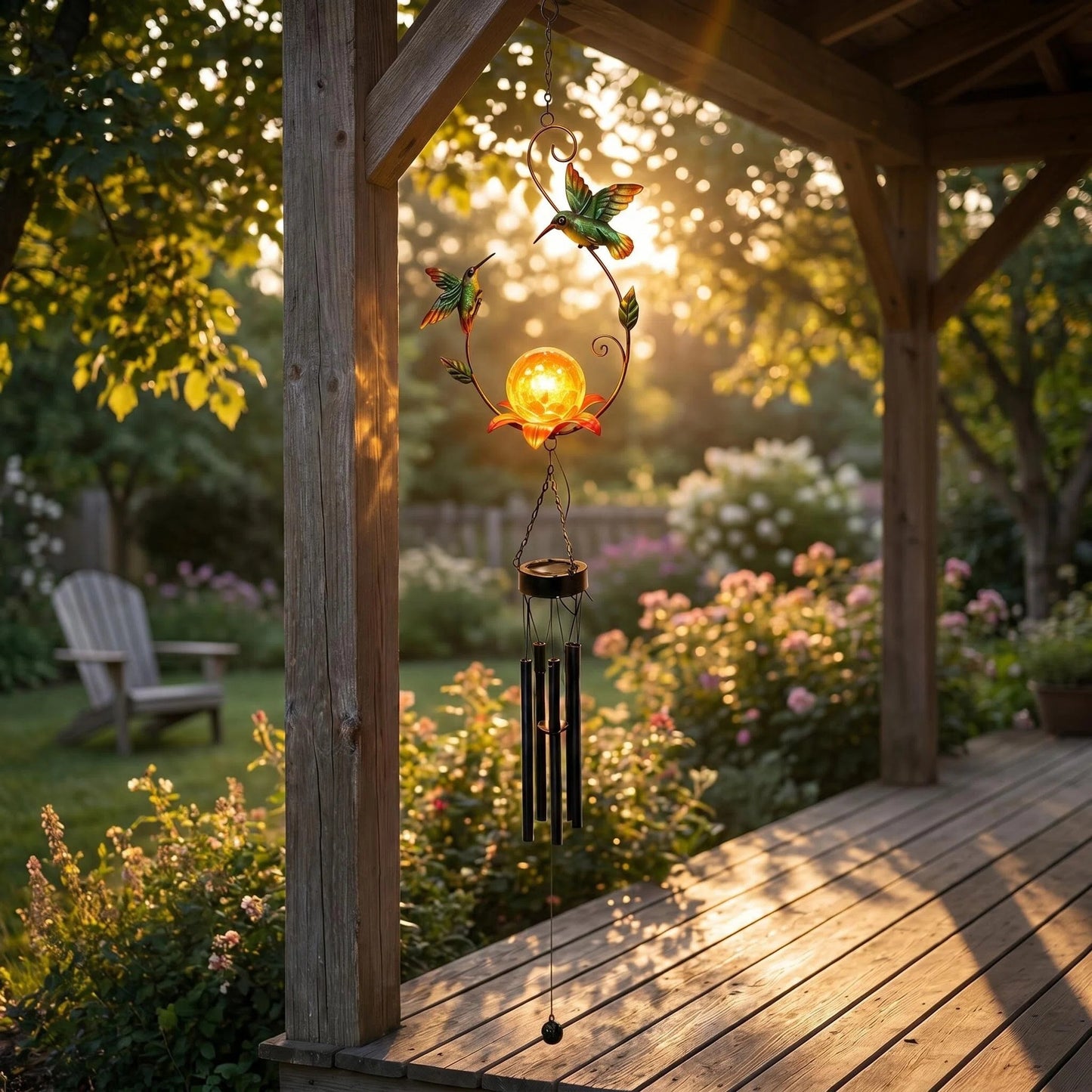 Solar Hummingbird Wind Chime - Outdoor Metal Garden Decor
