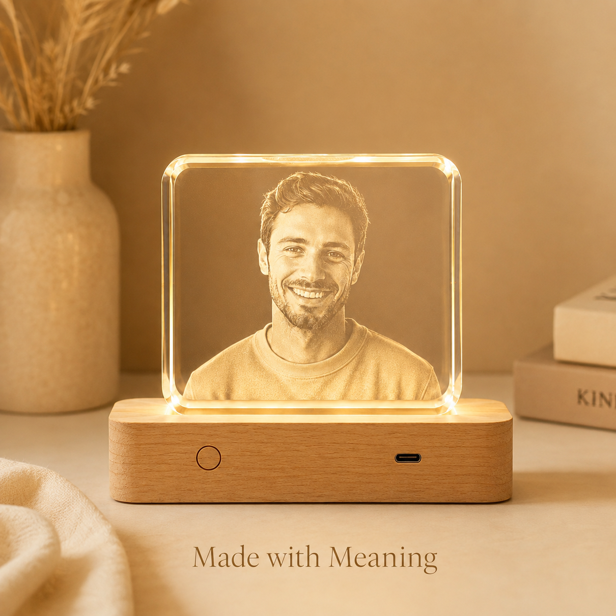 Personalized 3D Crystal Photo Keepsake with LED Wood Base