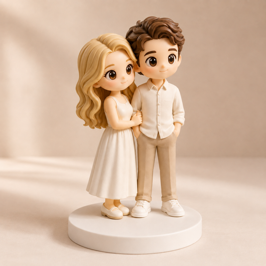 Custom 3D Printed Chibi Couple Figurine from Photo with Base