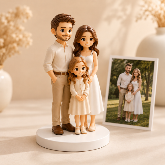 Custom 3D Printed Family Chibi Figurine from Photo with DIY Kit