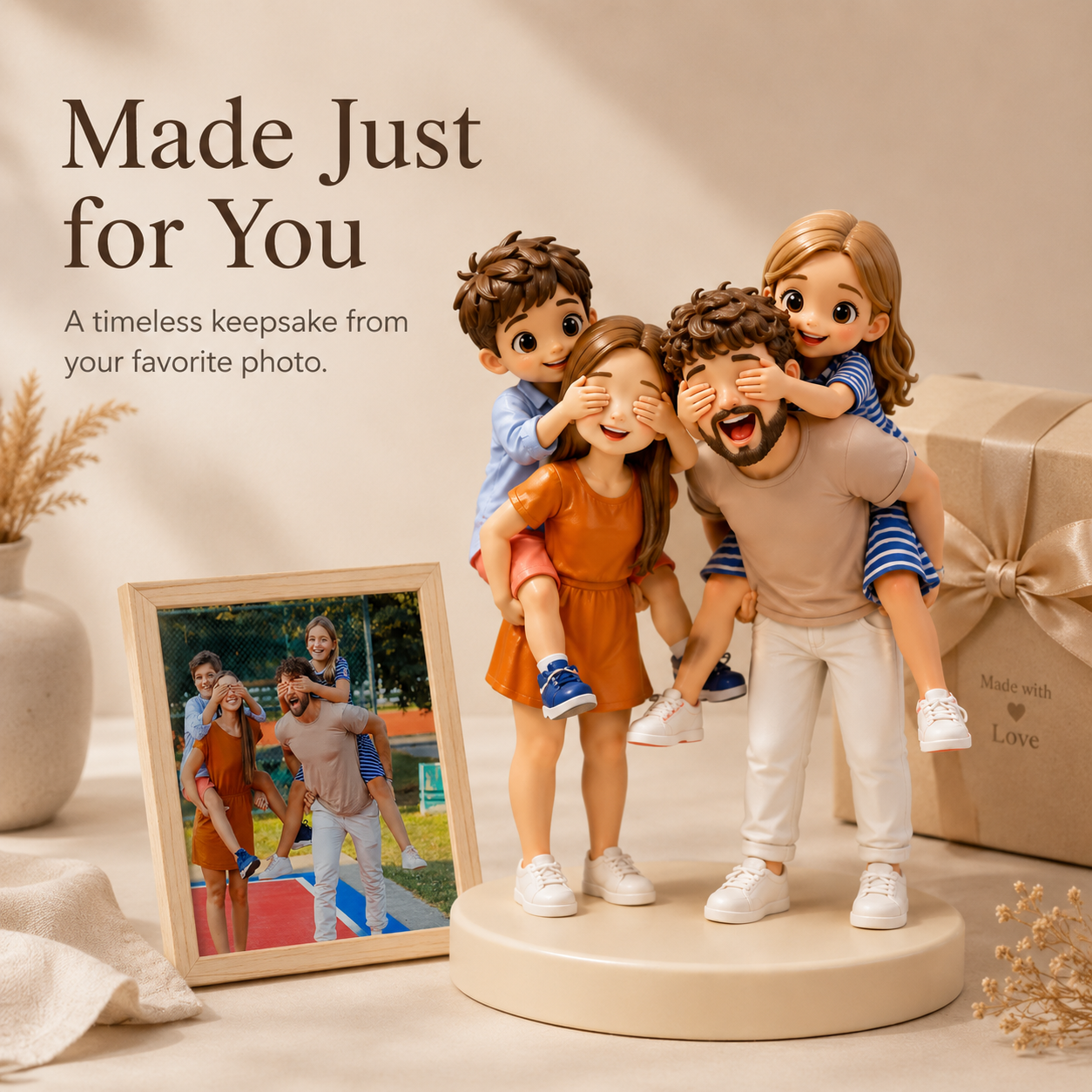 Custom Photo Chibi Figurine - Personalized 3D Family Keepsake Gift