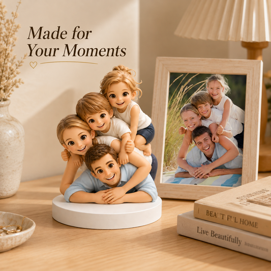 Custom 3D Printed Family Chibi Figurine from Photo with DIY Paint Kit