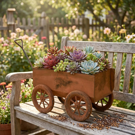 Rustic Metal Wheelbarrow Planter alternate product view