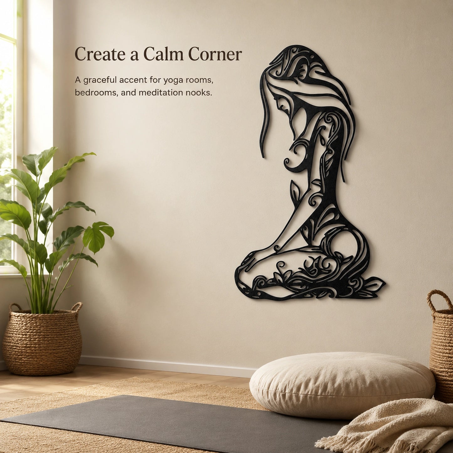 Yoga Woman Metal Wall Art for Studio and Living Room
