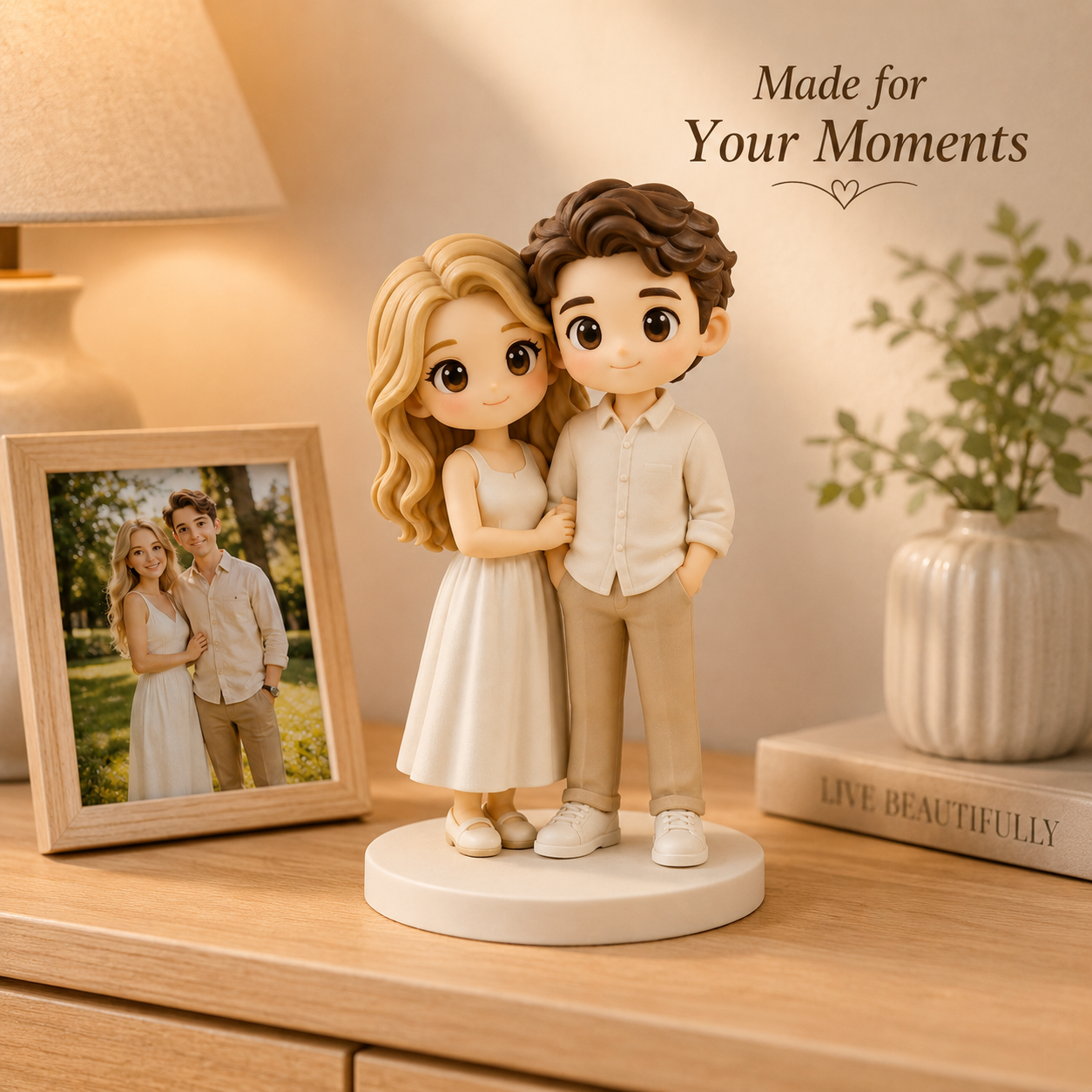 Custom 3D Printed Chibi Couple Figurine from Photo with Base
