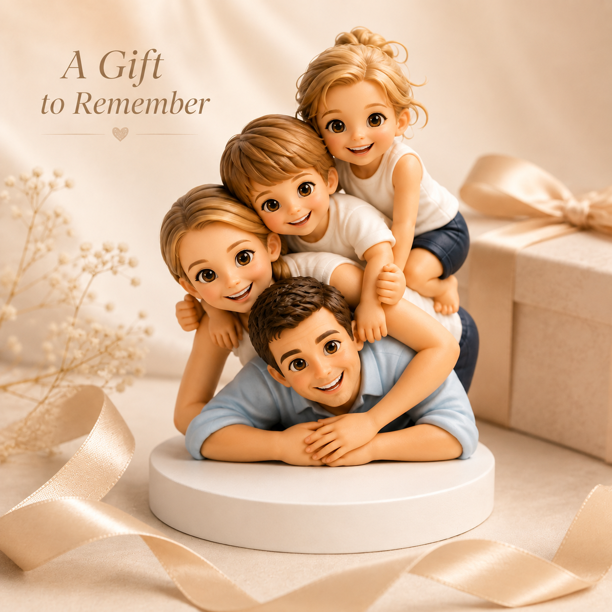Custom 3D Printed Family Chibi Figurine from Photo with DIY Paint Kit