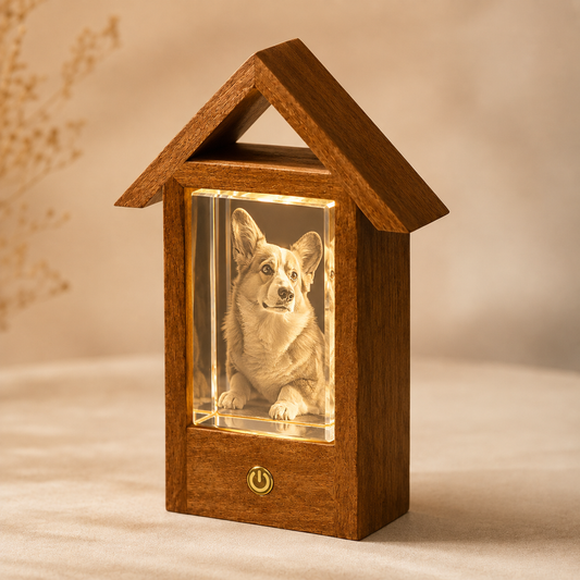 Personalized 3D Crystal Pet Photo Memorial Lighted House