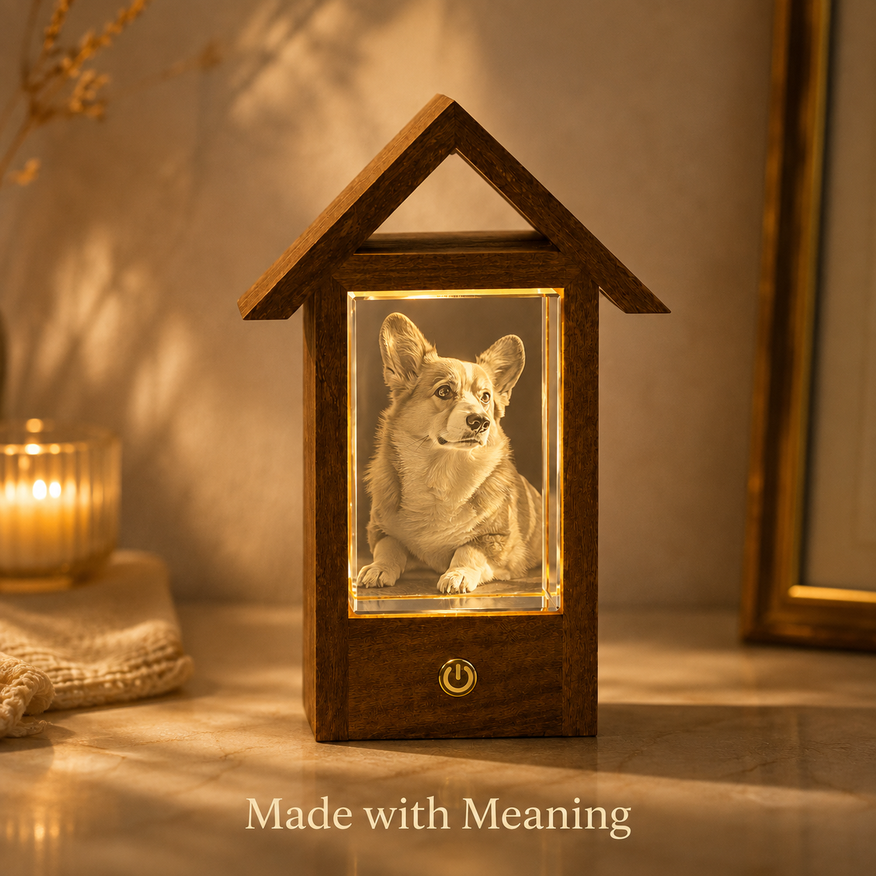 Personalized 3D Crystal Pet Photo Memorial Lighted House
