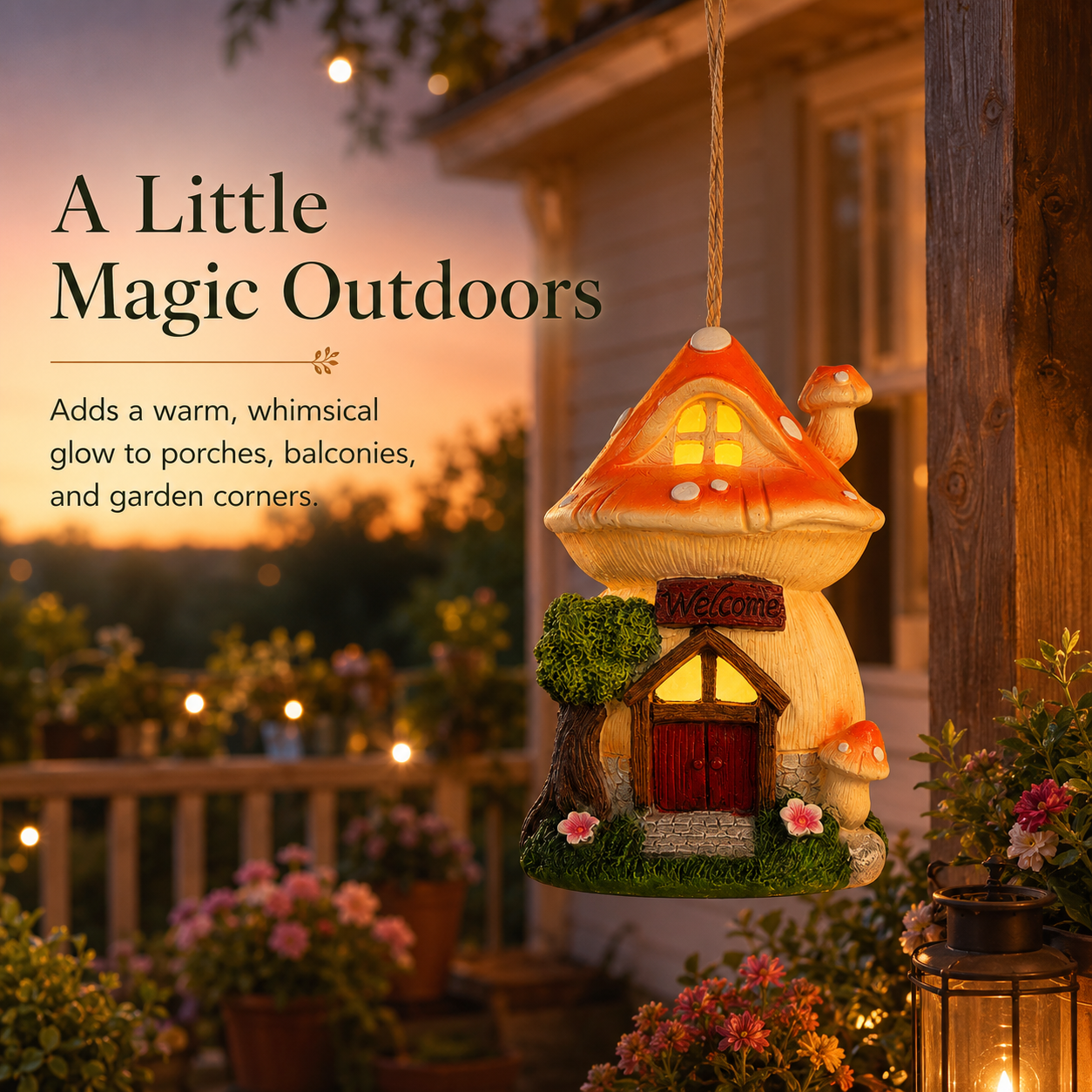 Solar Mushroom House Hanging Light for Garden Decor