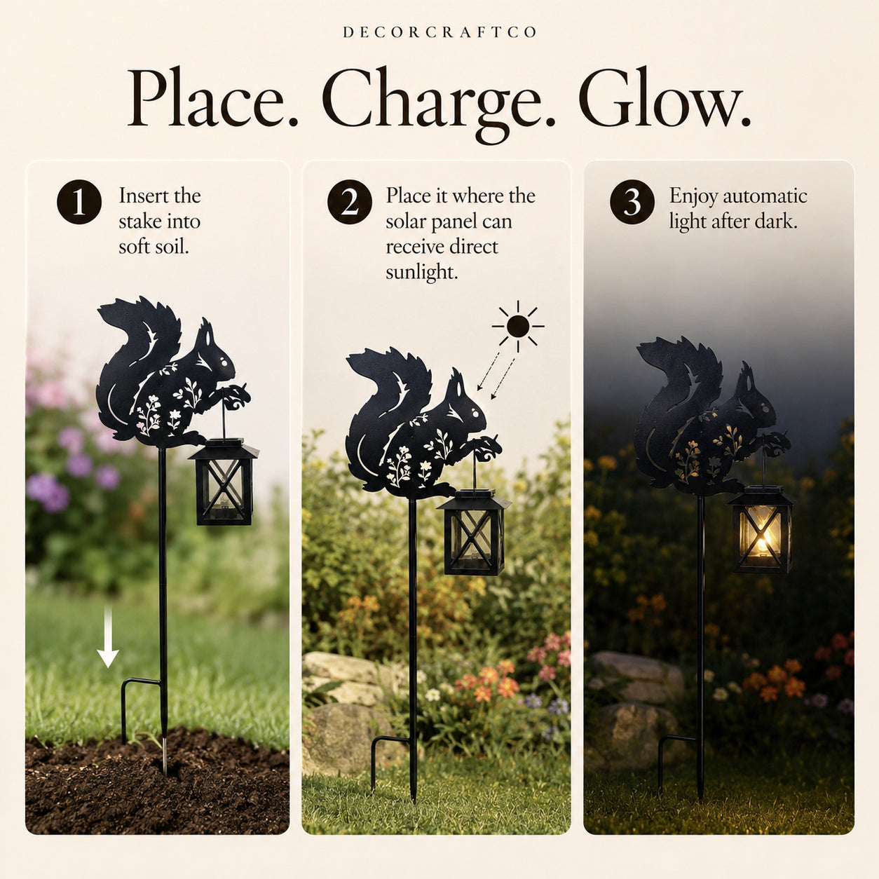 Metal Squirrel Solar Garden Stake Light for Yard Decor