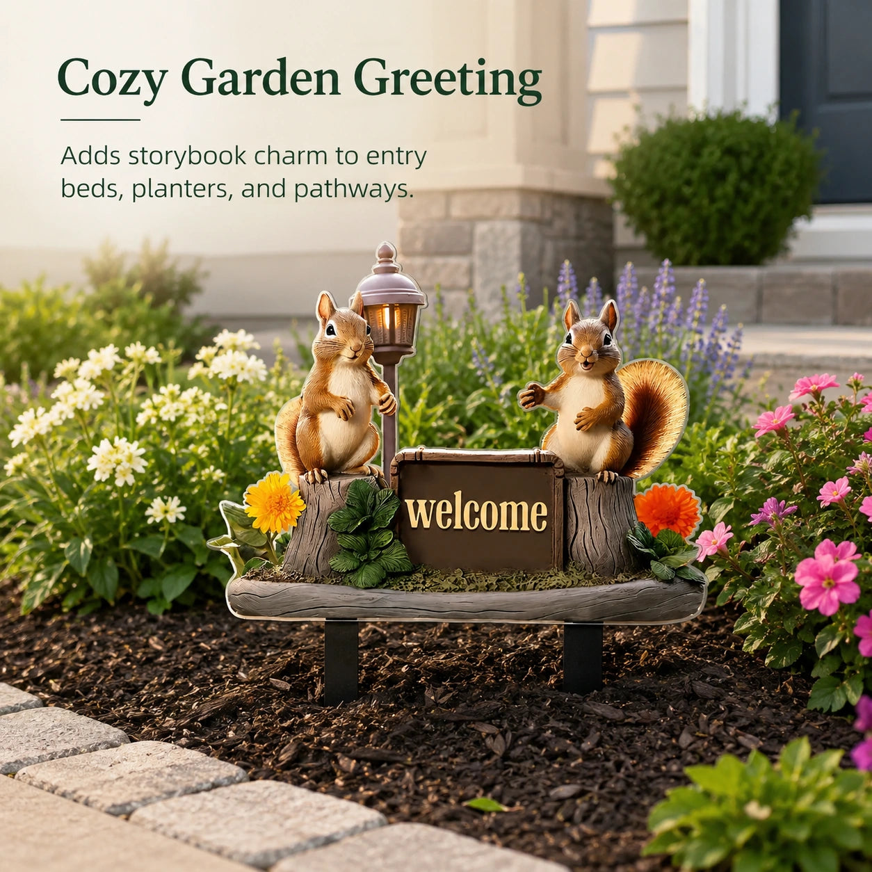 Squirrel Garden Stake Welcome Sign for Lawns and Pots