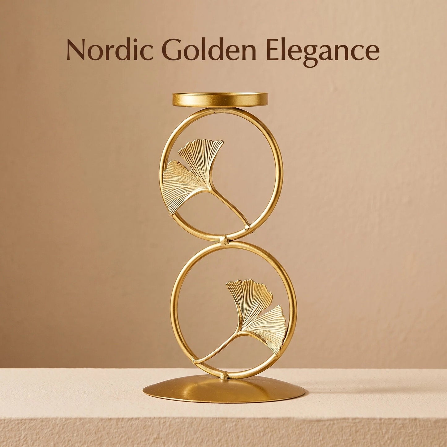Gold Ginkgo Leaf Candle Holder, Minimalist Metal Decor