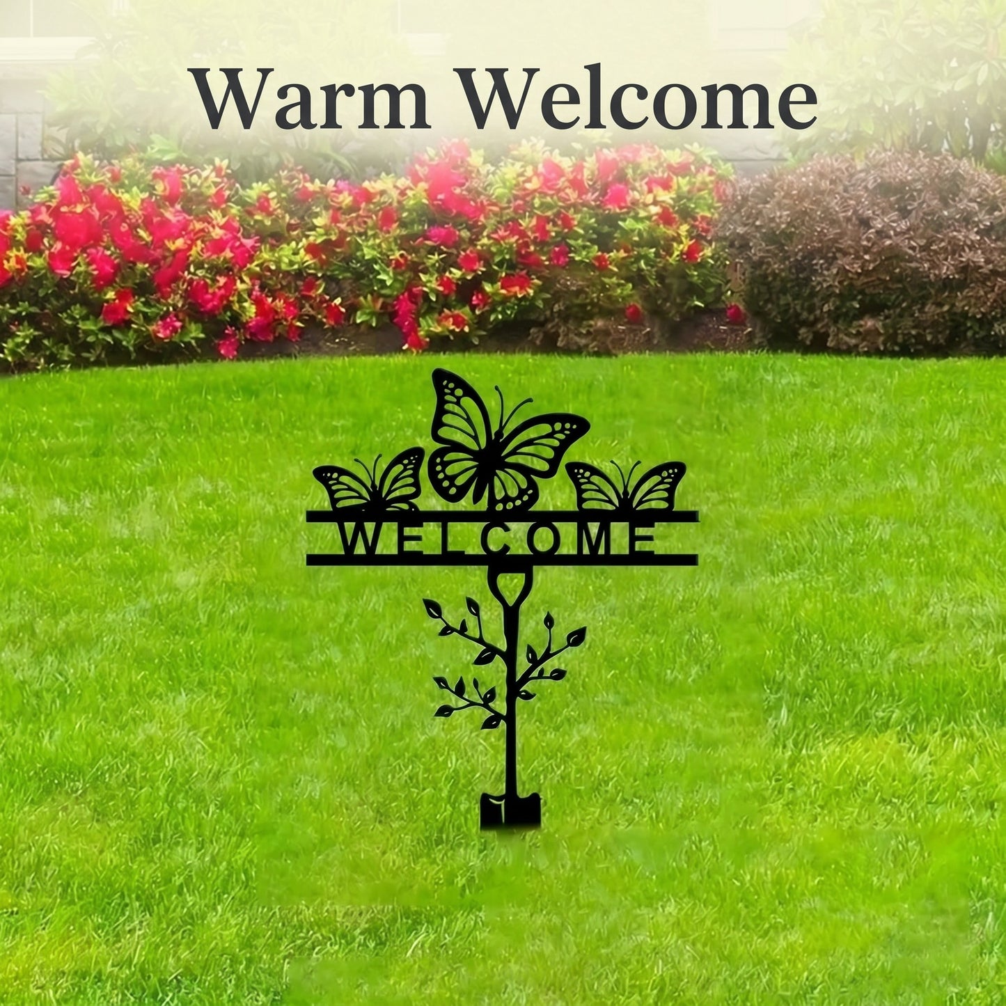 Metal Butterfly Welcome Sign Garden Stake Yard Decor