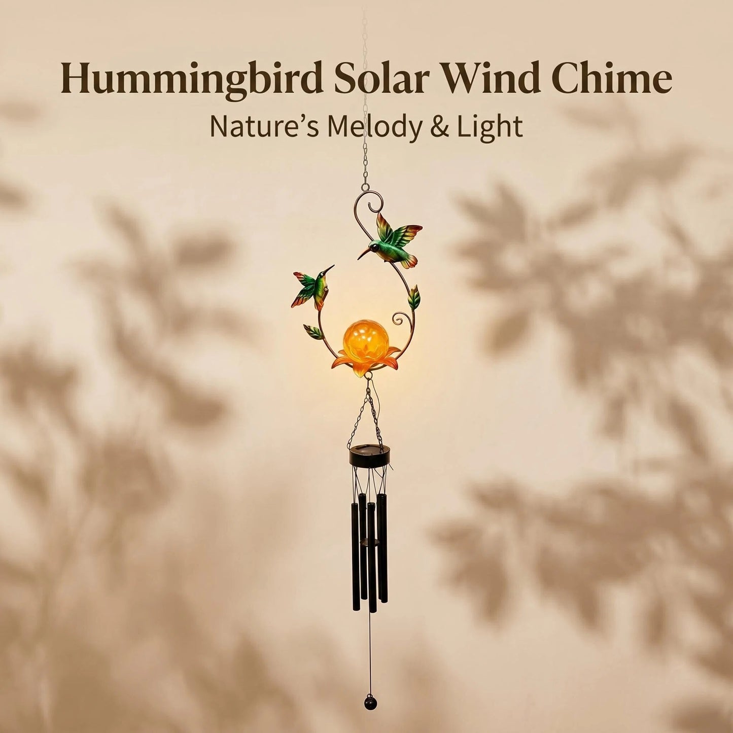 Solar Hummingbird Wind Chime - Outdoor Metal Garden Decor
