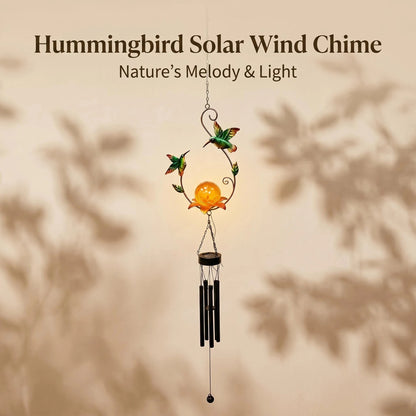 Solar Hummingbird Wind Chime - Outdoor Metal Garden Decor