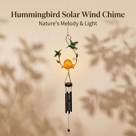 Solar Hummingbird Wind Chime - Outdoor Metal Garden Decor