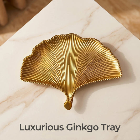 Gold Ginkgo Leaf Tray, Metal Decorative Dish for Vanity