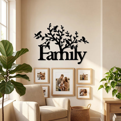Metal Family Wall Art - Tree & Bird Home Decor