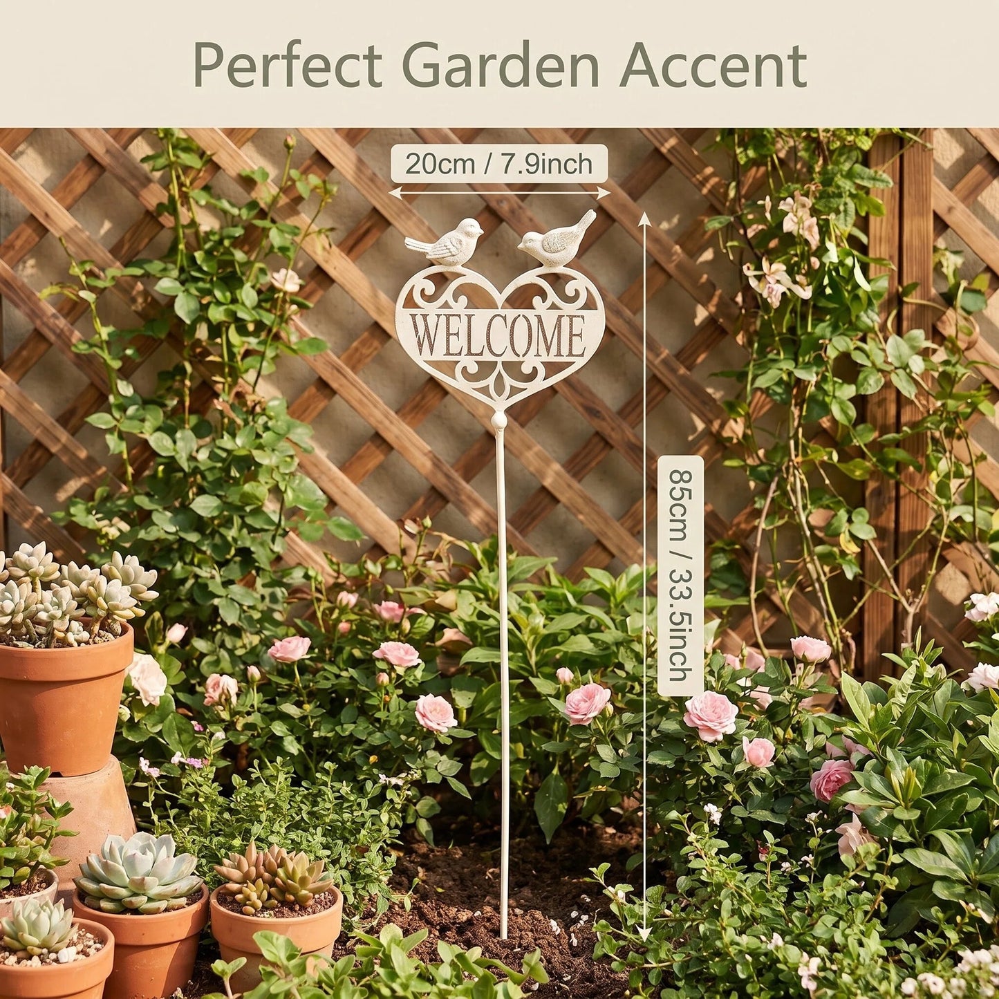 Welcome Garden Stake - Heart & Bird Metal Yard Decor