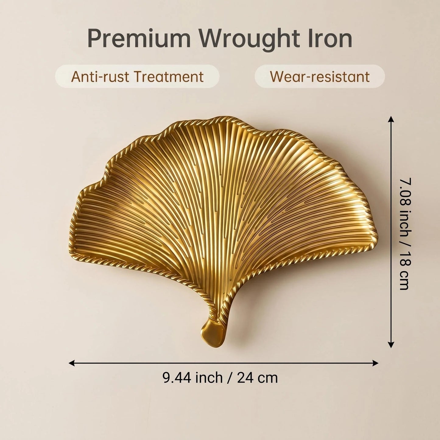 Gold Ginkgo Leaf Tray, Metal Decorative Dish for Vanity