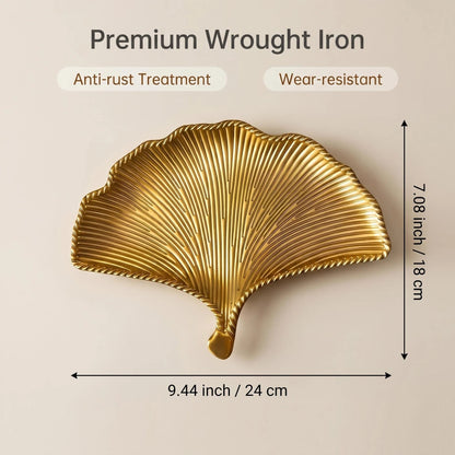Gold Ginkgo Leaf Tray, Metal Decorative Dish for Vanity