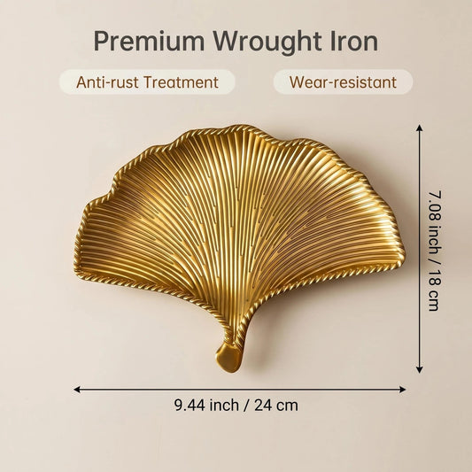 Gold Ginkgo Leaf Tray, Metal Decorative Dish for Vanity