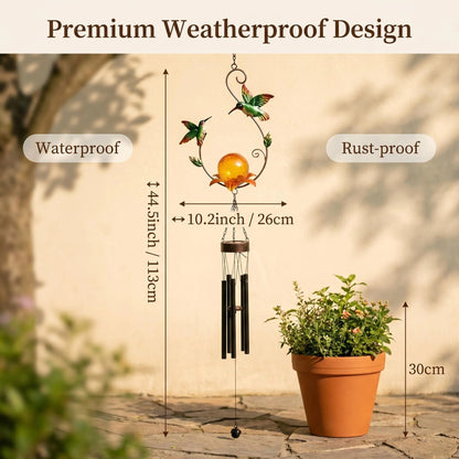 Solar Hummingbird Wind Chime - Outdoor Metal Garden Decor