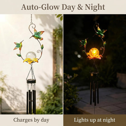 Solar Hummingbird Wind Chime - Outdoor Metal Garden Decor