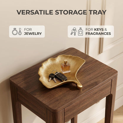Gold Ginkgo Leaf Tray, Metal Decorative Dish for Vanity