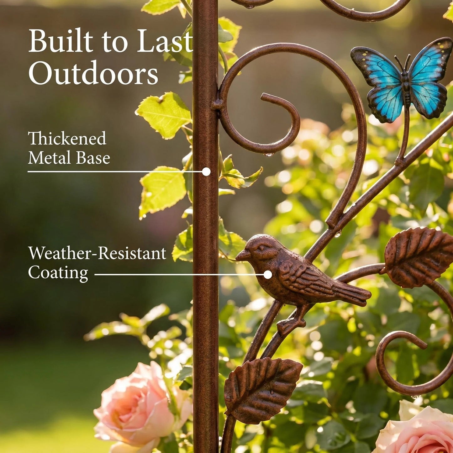 Metal Garden Trellis with Bird & Butterfly, Rustic Support