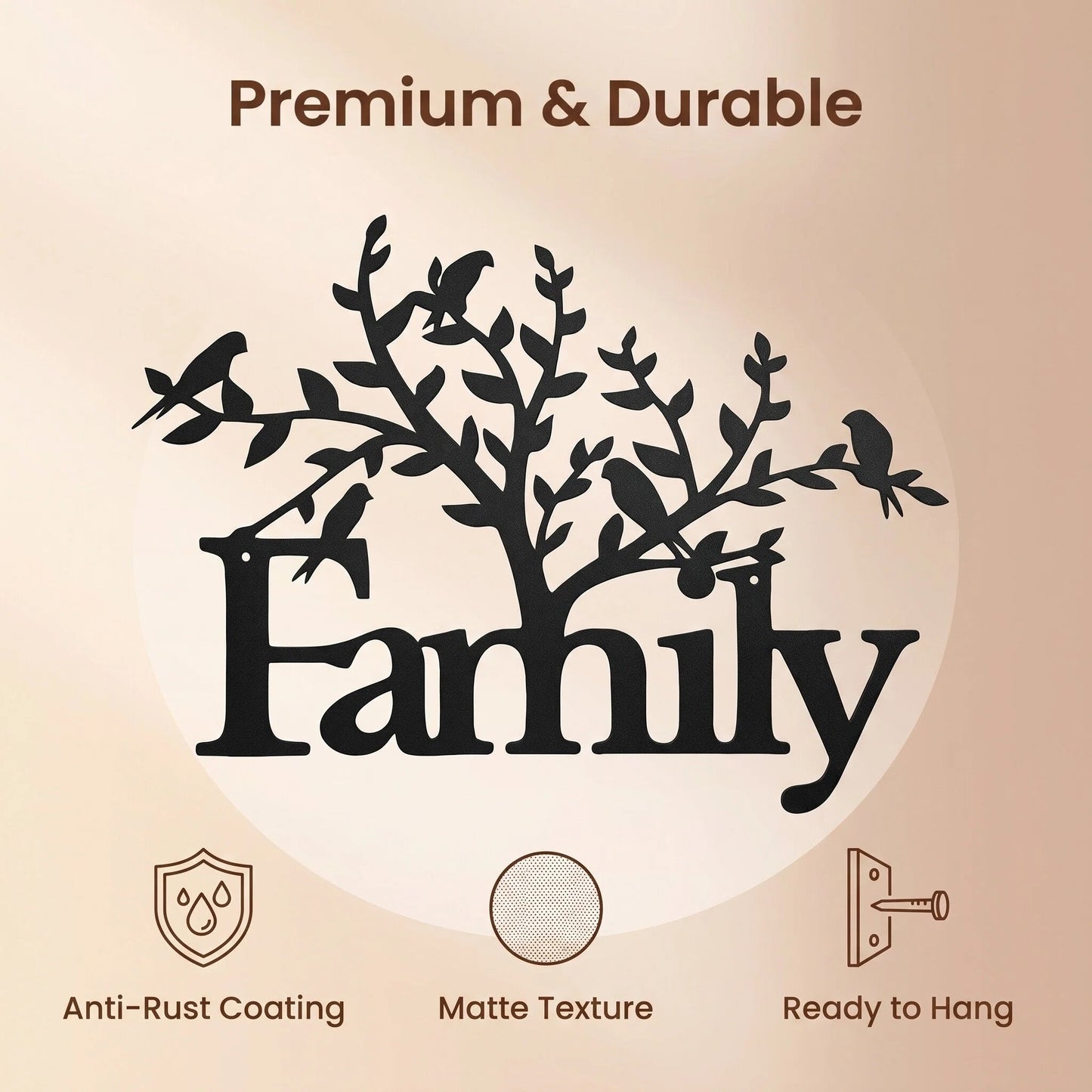 Metal Family Wall Art - Tree & Bird Home Decor