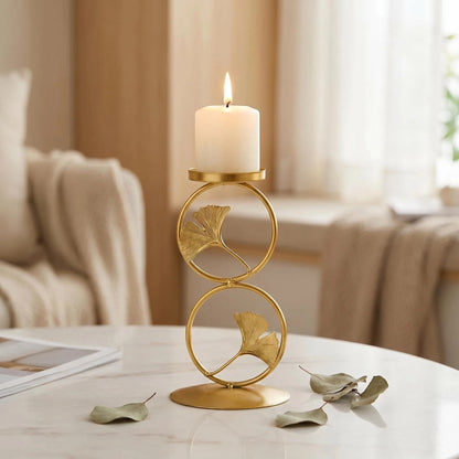 Gold Ginkgo Leaf Candle Holder, Minimalist Metal Decor