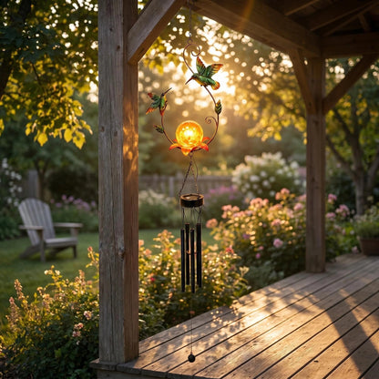 Solar Hummingbird Wind Chime - Outdoor Metal Garden Decor