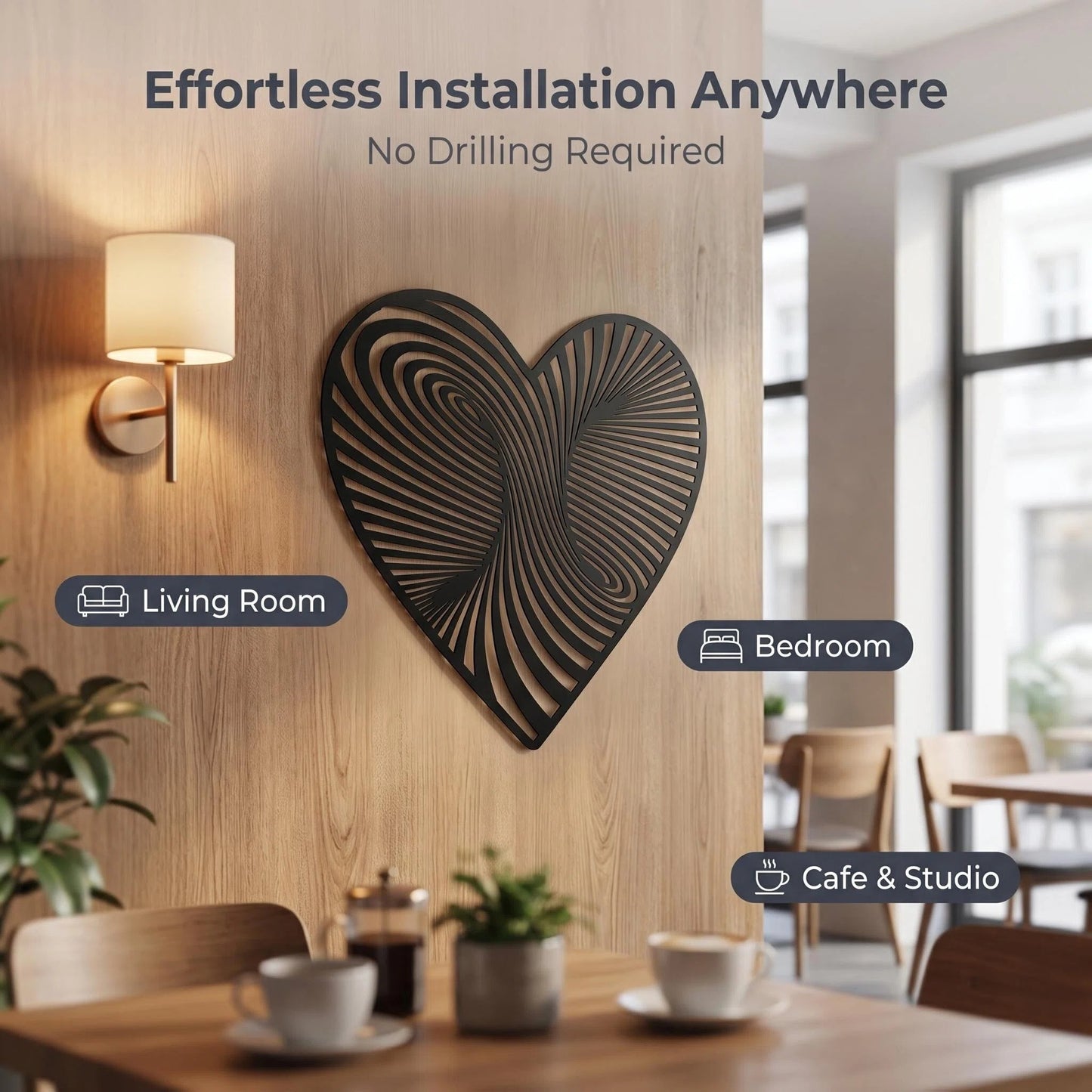 Optical Illusion Heart Wall Art - Modern Metal Decor