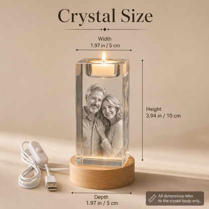 Personalized 3D Crystal Photo Candle Holder with Wood Base