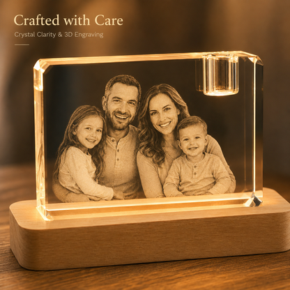 Custom 3D Crystal Photo Keepsake with Lighted Wood Base