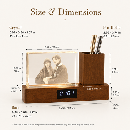 Personalized 3D Crystal Photo Desk Organizer with Clock & Pen Holder