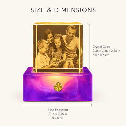 Custom 3D Crystal Photo Night Light with Aurora Purple Base