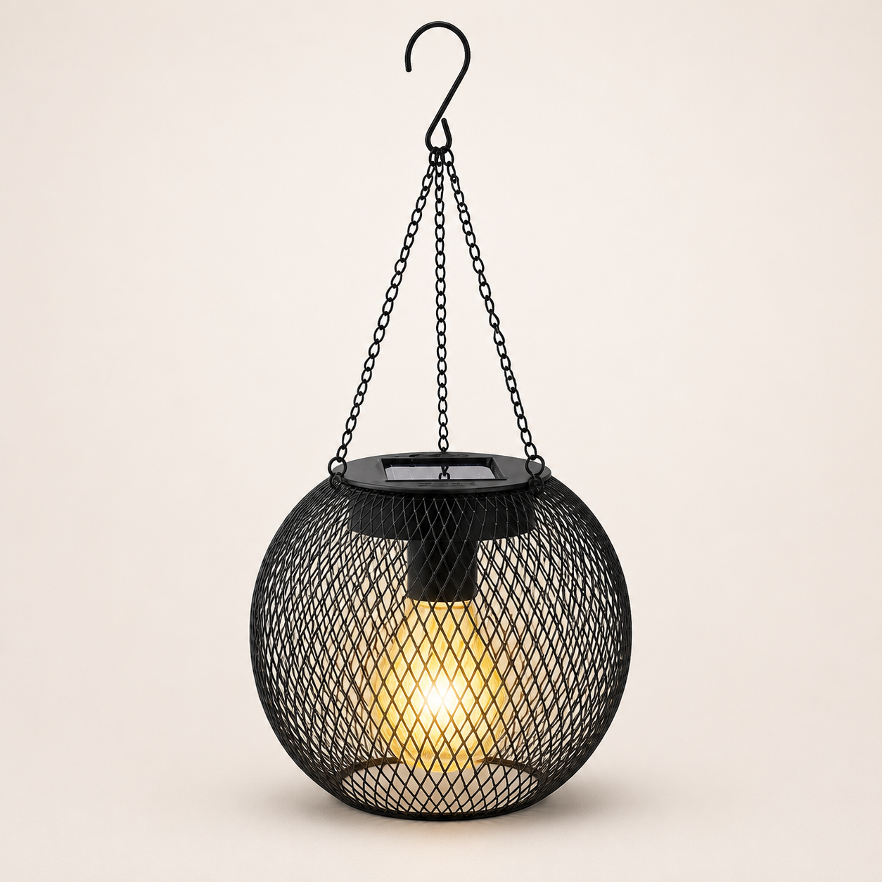Solar Hanging Lantern with Metal Mesh for Patio & Garden