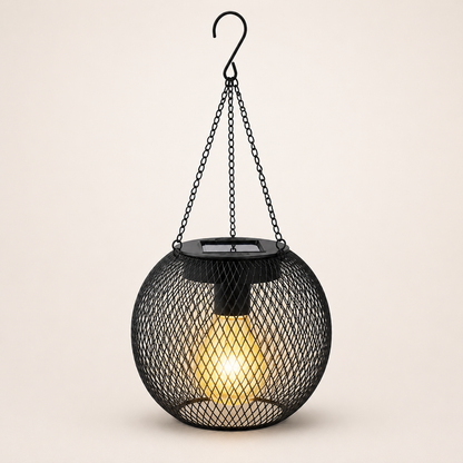Solar Hanging Lantern with Metal Mesh for Patio & Garden