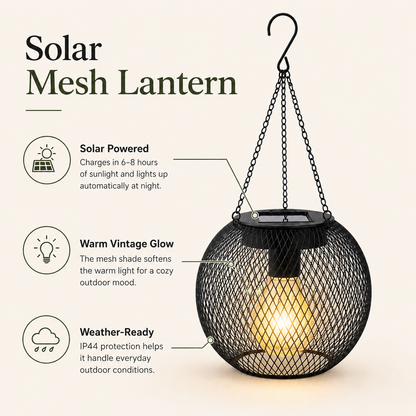 Solar Hanging Lantern with Metal Mesh for Patio & Garden