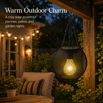 Solar Hanging Lantern with Metal Mesh for Patio & Garden