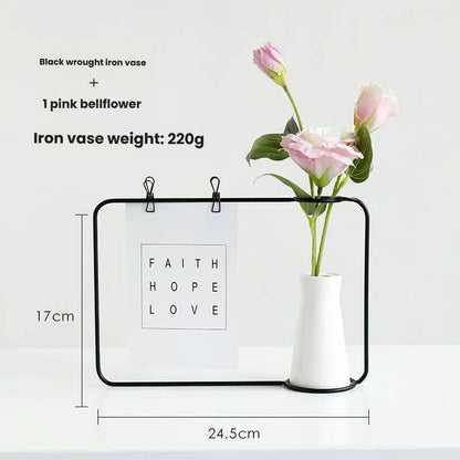 Metal Photo Holder with Ceramic Vase