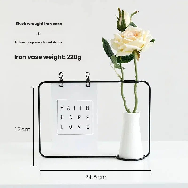 Metal Photo Holder with Ceramic Vase
