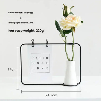 Metal Photo Holder with Ceramic Vase