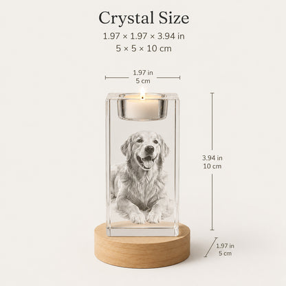 Custom 3D Pet Photo Crystal Memorial Candle Holder with Wood Base