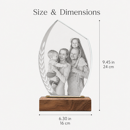Personalized Crystal Family Photo Keepsake with Solid Wood Base