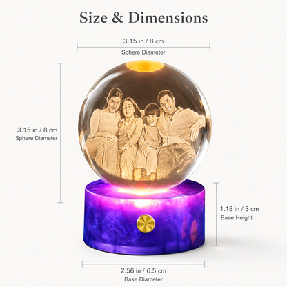 Personalized 3D Crystal Photo Globe Night Light with Purple Base