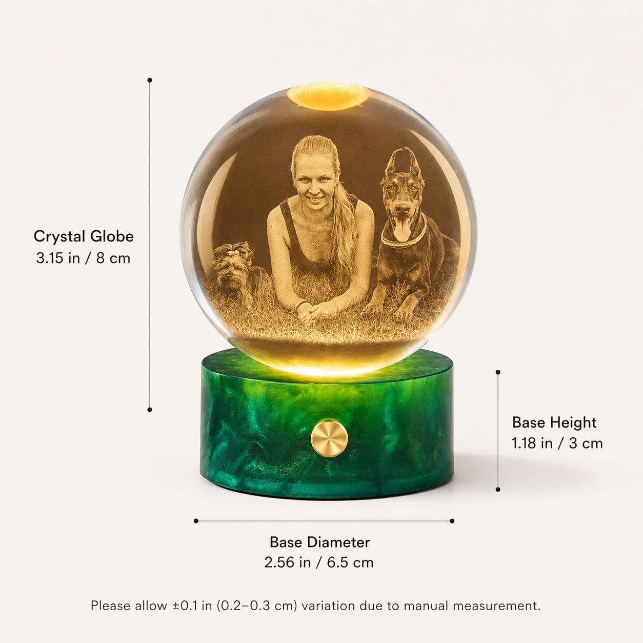 Personalized 3D Crystal Photo Globe Night Light with Green Base