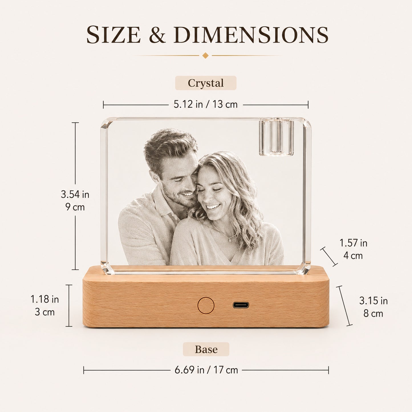 CouplePersonalized 3D Crystal Photo Keepsake with Lighted Wood Base